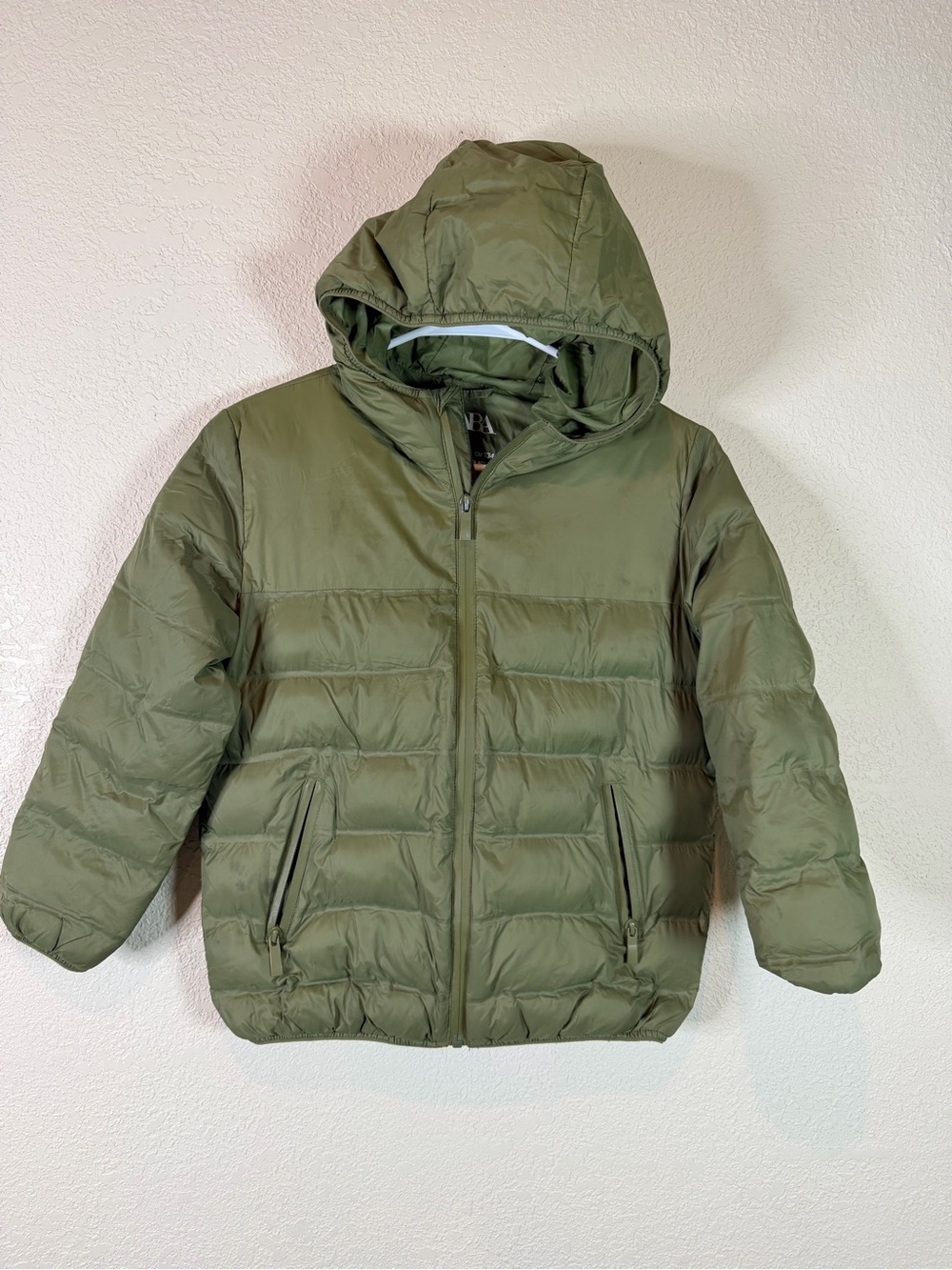 Zara Kids Puffer Jacket Green Hooded Winter Coat Size 9 Full Zip